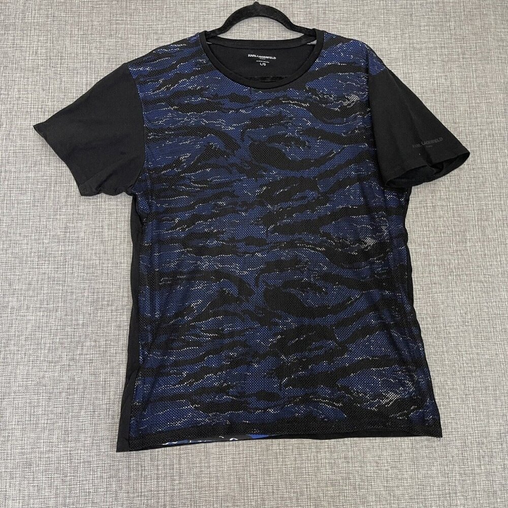 Karl Lagerfeld Black and Blue Short Sleeve Graphic Tee